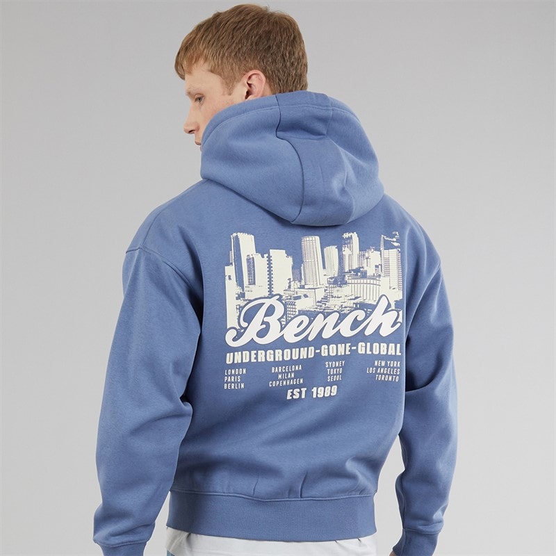 Bench Mens Lupera Zip Through Hoodie Mid Blue - Image 3