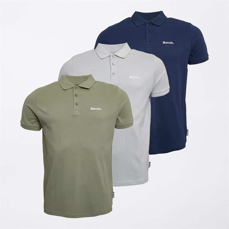 Bench Mens Malmat Three Pack Polo Shirts Navy/Frost Grey/Sage