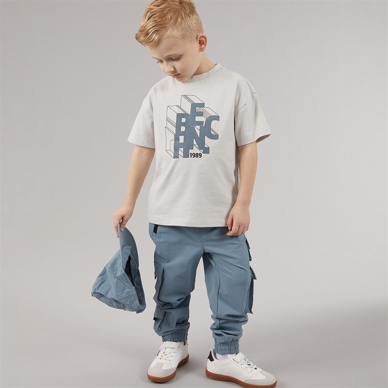 Bench Boys Drop Shoulder T-Shirt Cargo Trousers And Cap Set Blue - Image 1