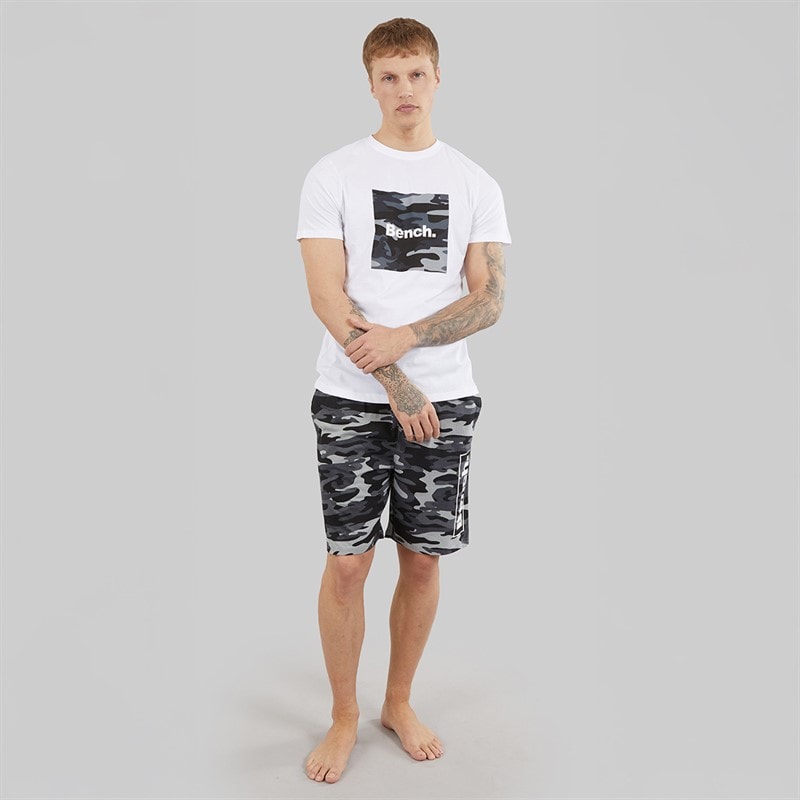 Bench Mens Nuada T-Shirt And Shorts Loungewear Set White/Black Camo Aop - Image 4