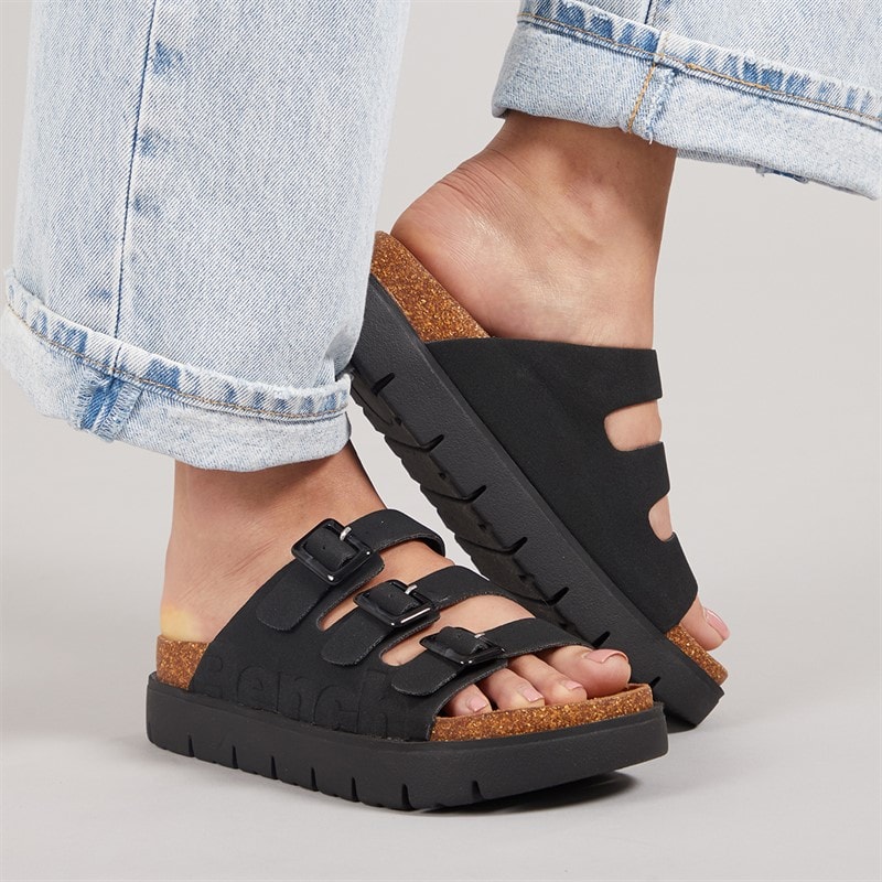 Bench Womens Ushuaia Triple Buckle Sandals Black