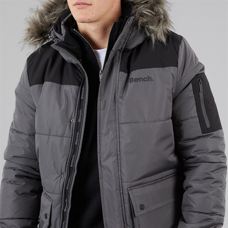 Bench Mens Tillor Padded Parka Jacket Dark Grey - Image 3