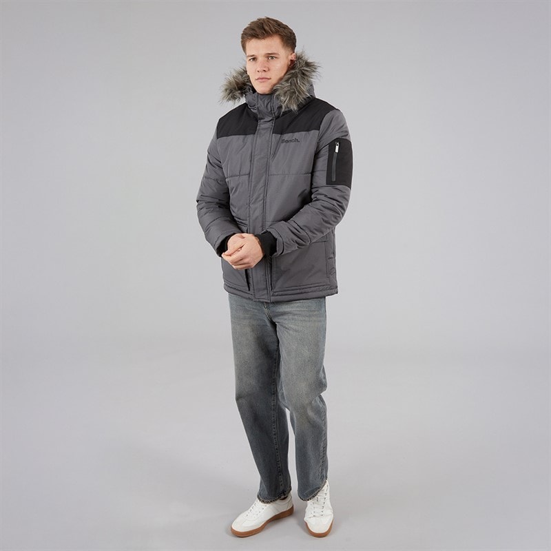Bench Mens Tillor Padded Parka Jacket Dark Grey - Image 4