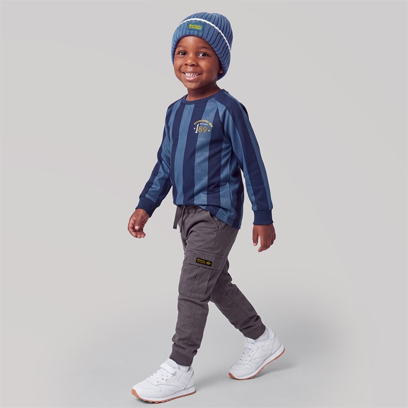 Bench Boys Long Sleeve Top Cargos And Beanie Set Navy - Image 3