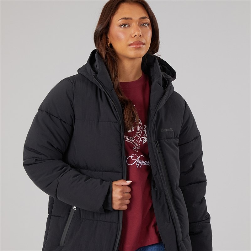 Bench Womens Cinder Long Length Puffer Coat Black - Image 3