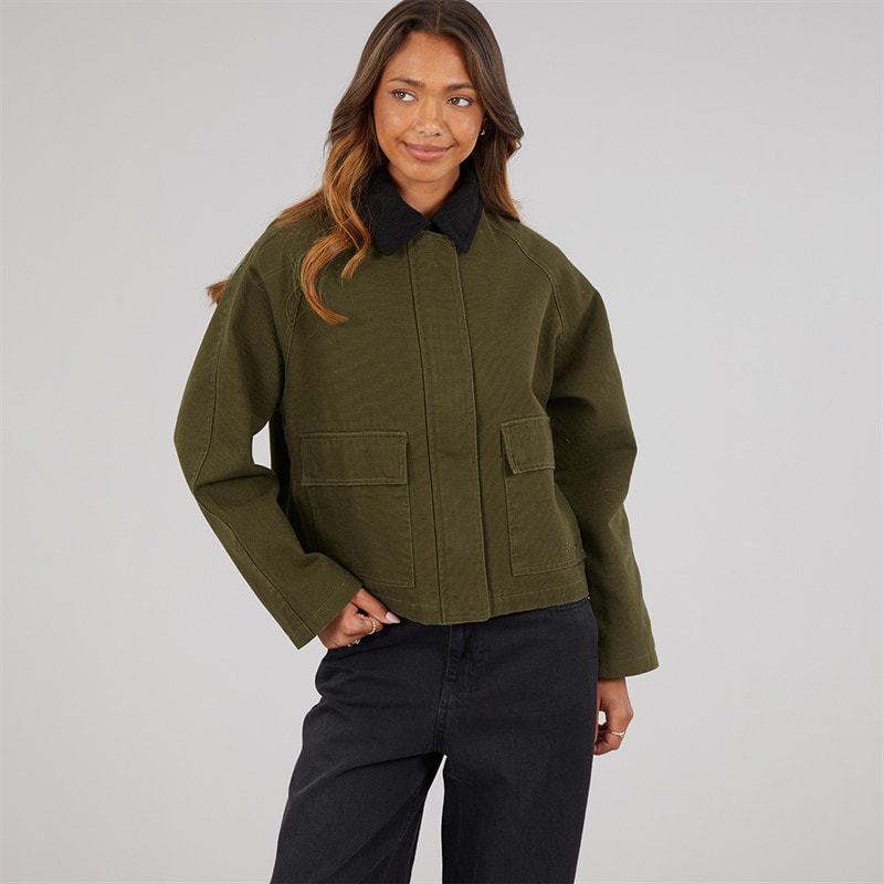 Bench Womens Tayah Cropped Length Utility Coat Dark Olive - Image 3