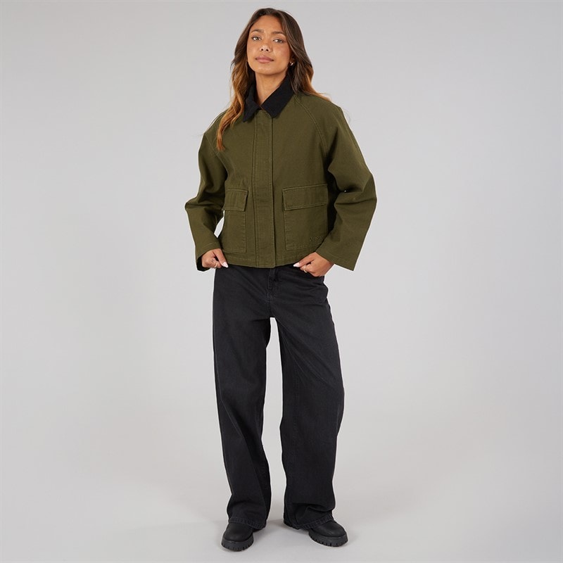 Bench Womens Tayah Cropped Length Utility Coat Dark Olive - Image 4