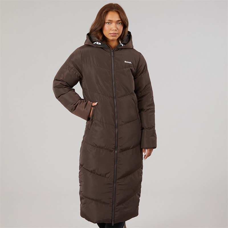 Bench Womens Eventhe Long Length Puffer Coat Coffee - Image 3