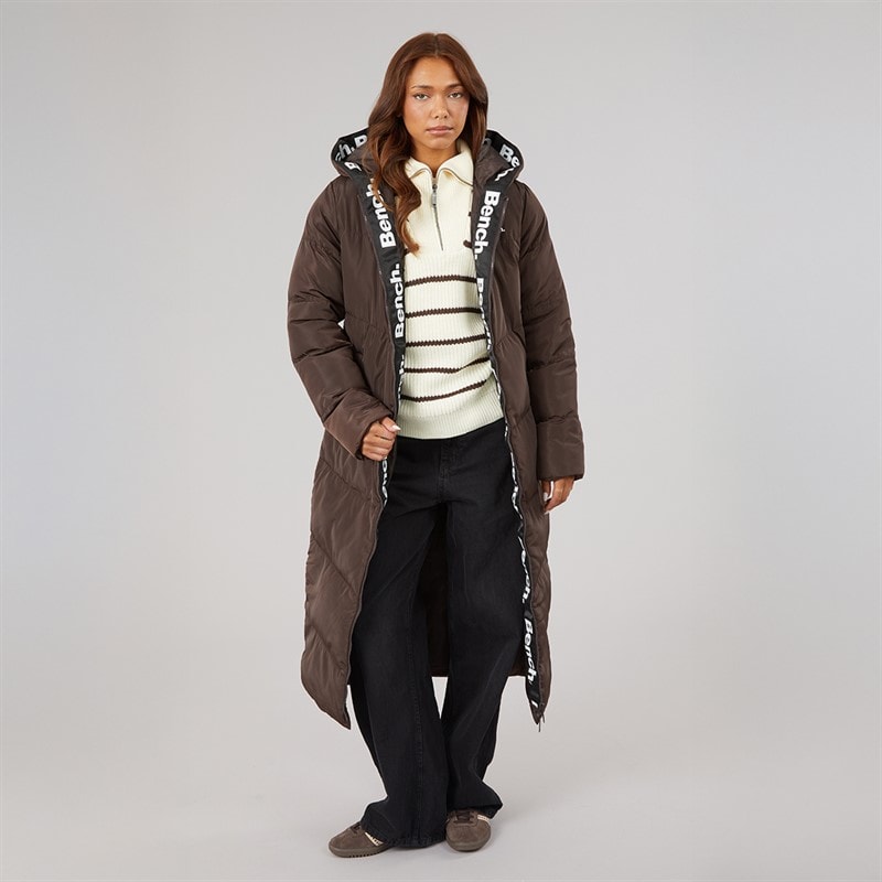 Bench Womens Eventhe Long Length Puffer Coat Coffee - Image 4