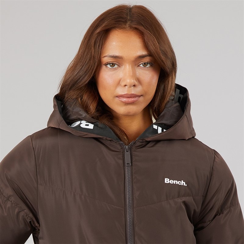 Bench Womens Eventhe Long Length Puffer Coat Coffee - Image 5
