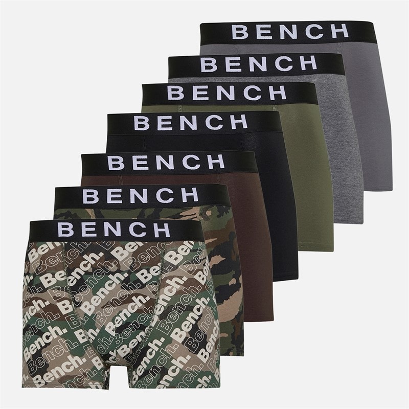 Bench Mens Seven Pack Jacquard Waistband Boxers Camo Aop/Charcoal Marl/Khaki/Camo Aop/Steel Grey/Ground Coffee/Black