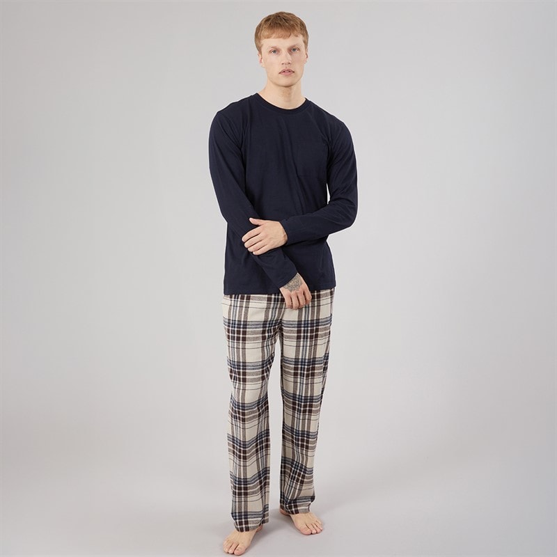 Bench Mens Flannel Check Lounge Pants Stone Grey/Navy/Stone/Ground Coffee - Image 4
