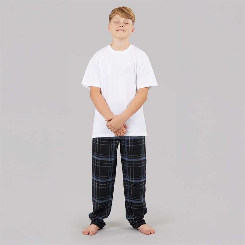 Bench Boys Dormer Flannel Lounge Trousers Black/Steel Blue/White Check - Image 4