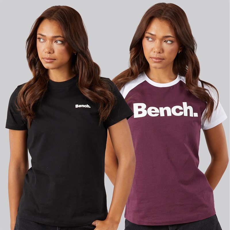 Bench Womens Eldara Two Pack T-Shirts Cherry Lacquer/White