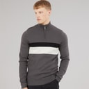 Bench Mens Zabian 1/4 Zip Funnel Neck Knit Jumper Dark Grey Dk Grey