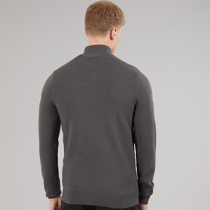 Bench Mens Zabian 1/4 Zip Funnel Neck Knit Jumper Dark Grey Dk Grey - Image 2