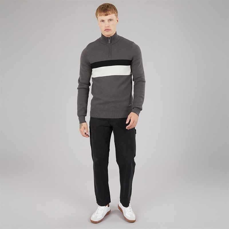 Bench Mens Zabian 1/4 Zip Funnel Neck Knit Jumper Dark Grey Dk Grey - Image 4