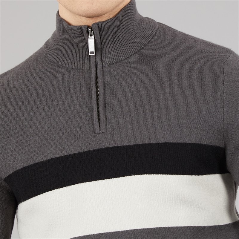 Bench Mens Zabian 1/4 Zip Funnel Neck Knit Jumper Dark Grey Dk Grey - Image 5