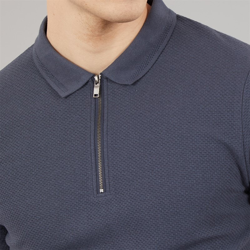 Bench Mens Kohan Textured Polo Shirt Faded Navy - Image 3