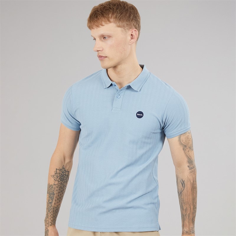 Bench Mens Nyrus Textured Polo Shirt Steel Blue