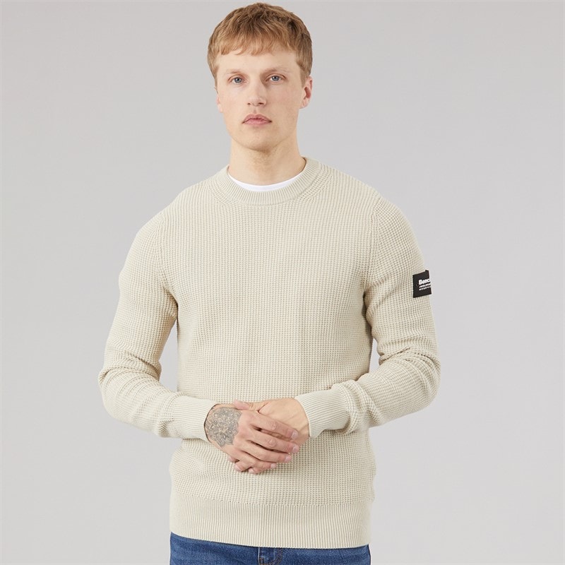 Bench Mens Falum Waffle Knit Jumper Stone Grey - Image 1