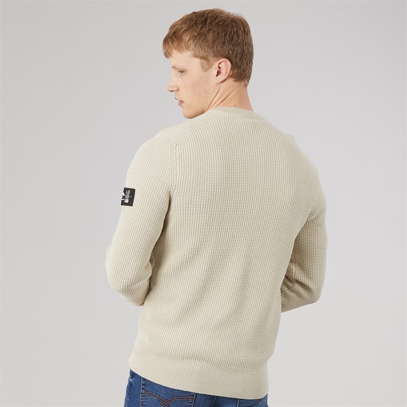 Bench Mens Falum Waffle Knit Jumper Stone Grey - Image 2