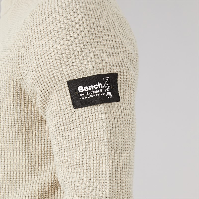 Bench Mens Falum Waffle Knit Jumper Stone Grey - Image 3