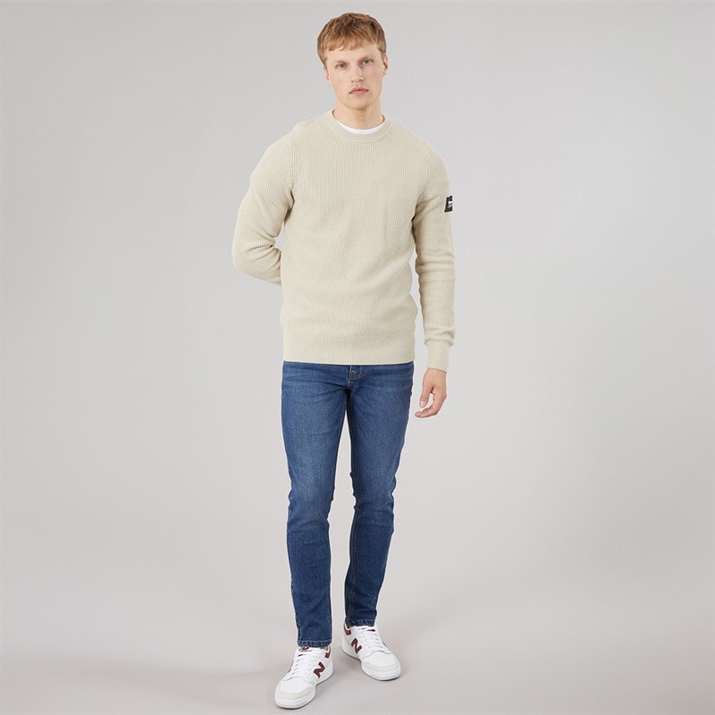Bench Mens Falum Waffle Knit Jumper Stone Grey - Image 4