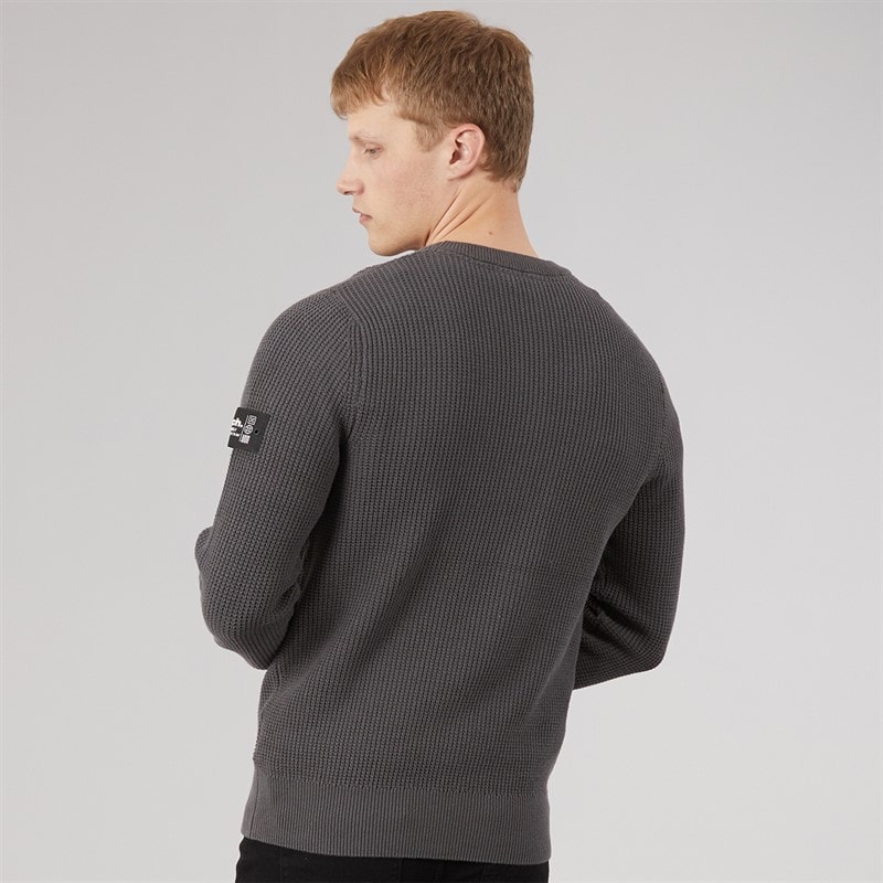 Bench Mens Falum Waffle Knit Jumper Dark Grey Dk Grey - Image 2