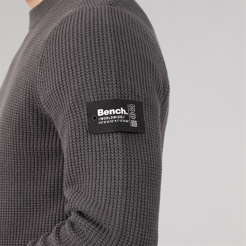 Bench Mens Falum Waffle Knit Jumper Dark Grey Dk Grey - Image 3