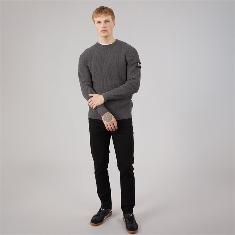 Bench Mens Falum Waffle Knit Jumper Dark Grey Dk Grey - Image 4