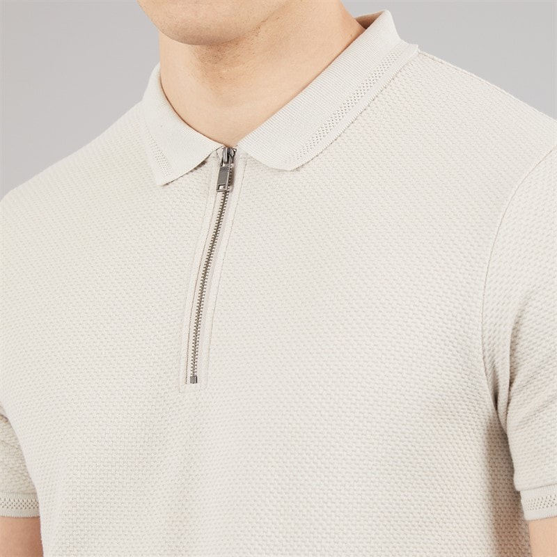 Bench Mens Kohan Textured Polo Shirt Stone Grey - Image 3