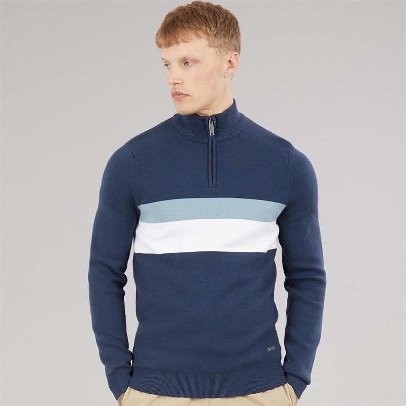 Bench Mens Zabian 1/4 Zip Funnel Neck Knit Jumper Navy - Image 3