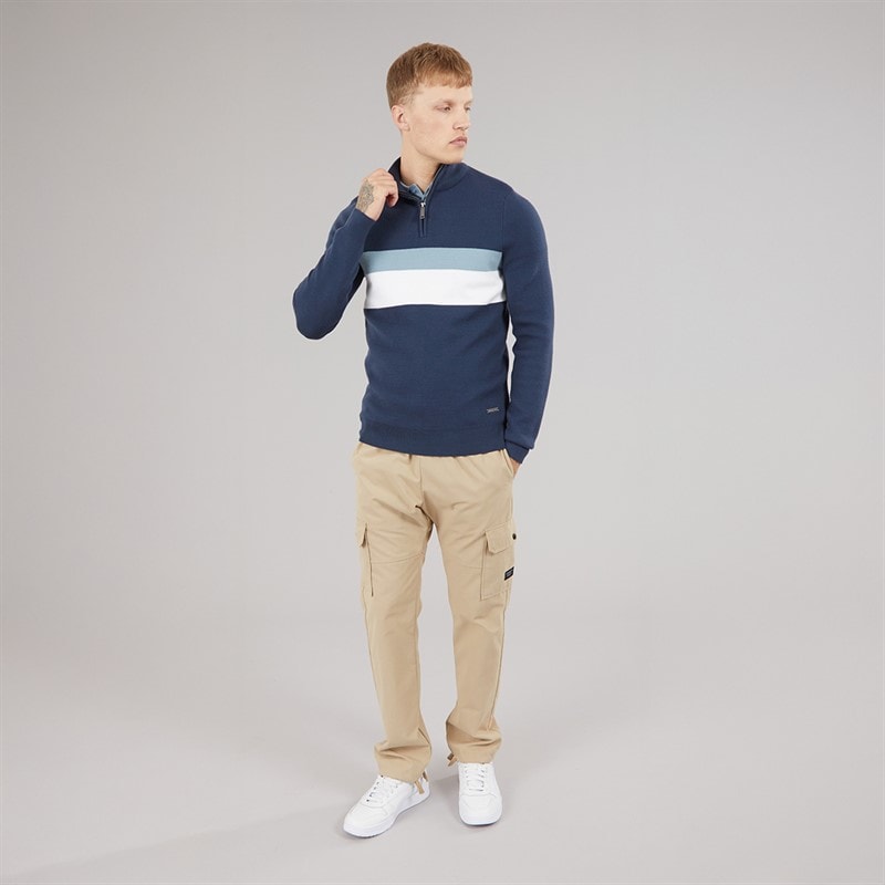 Bench Mens Zabian 1/4 Zip Funnel Neck Knit Jumper Navy - Image 4