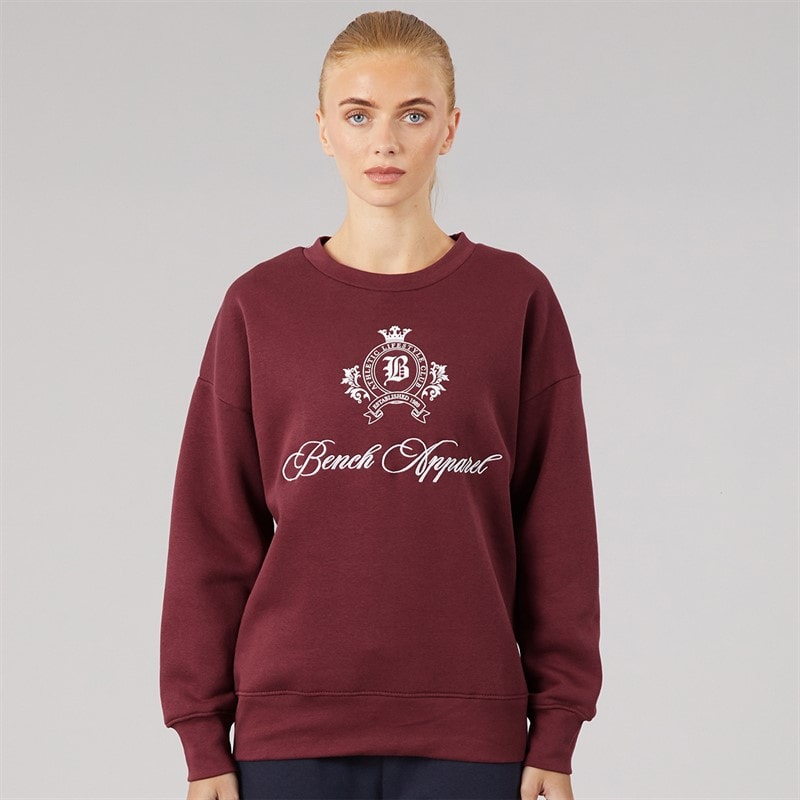Bench Womens Urna Oversized Crew Sweat With Crest Graphic Cordovan - Image 3