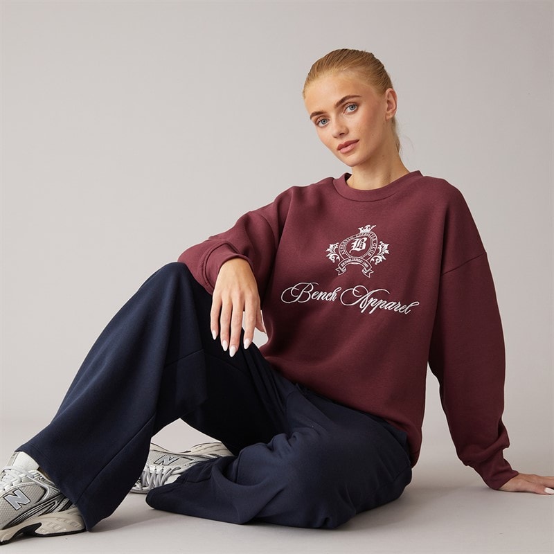 Bench Womens Urna Oversized Crew Sweat With Crest Graphic Cordovan - Image 4