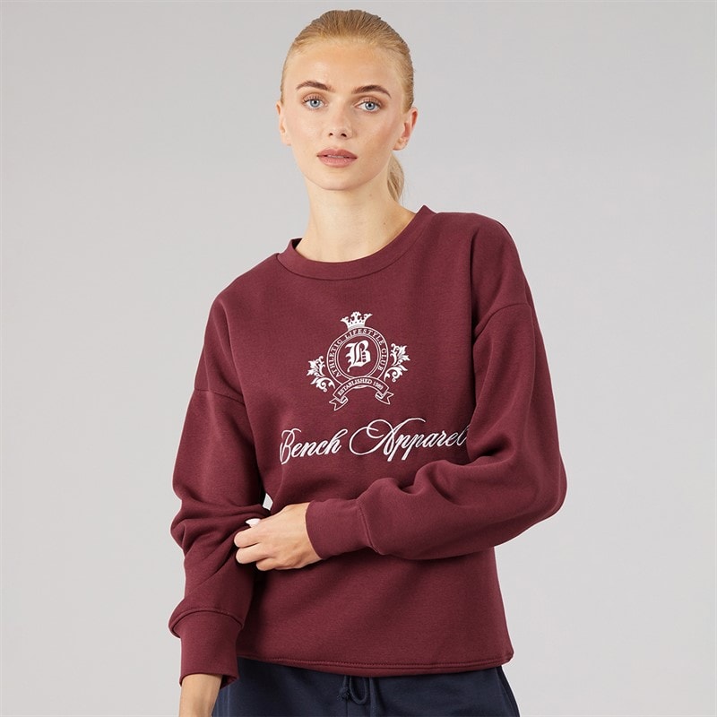 Bench Womens Urna Oversized Crew Sweat With Crest Graphic Cordovan - Image 5