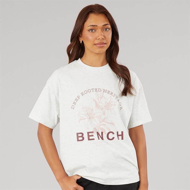 Bench Womens Alta Oversized T-Shirt With Graphic Print Ice Grey Marl - Image 3