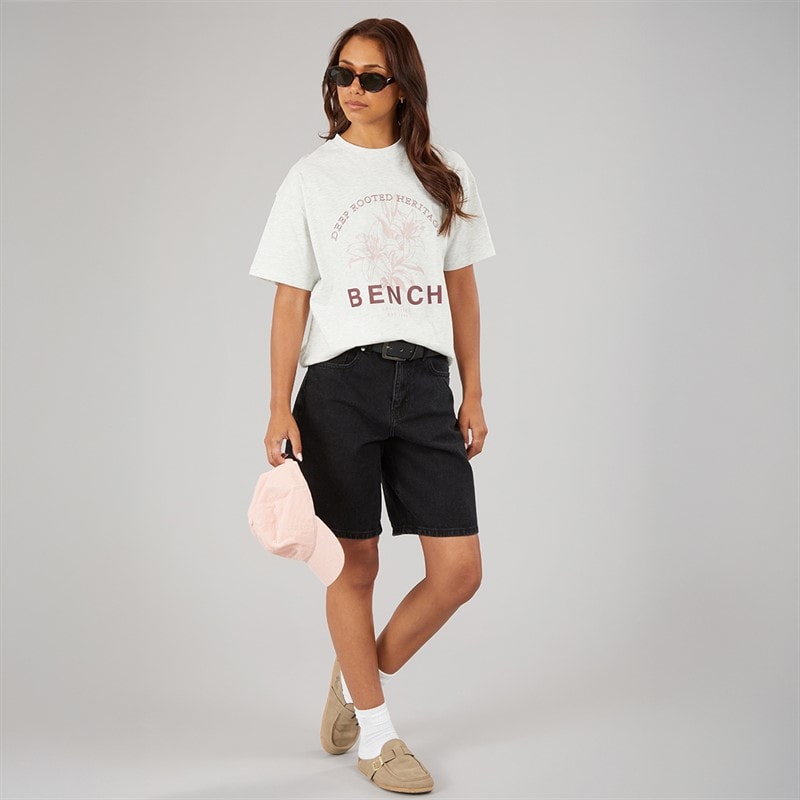 Bench Womens Alta Oversized T-Shirt With Graphic Print Ice Grey Marl - Image 4