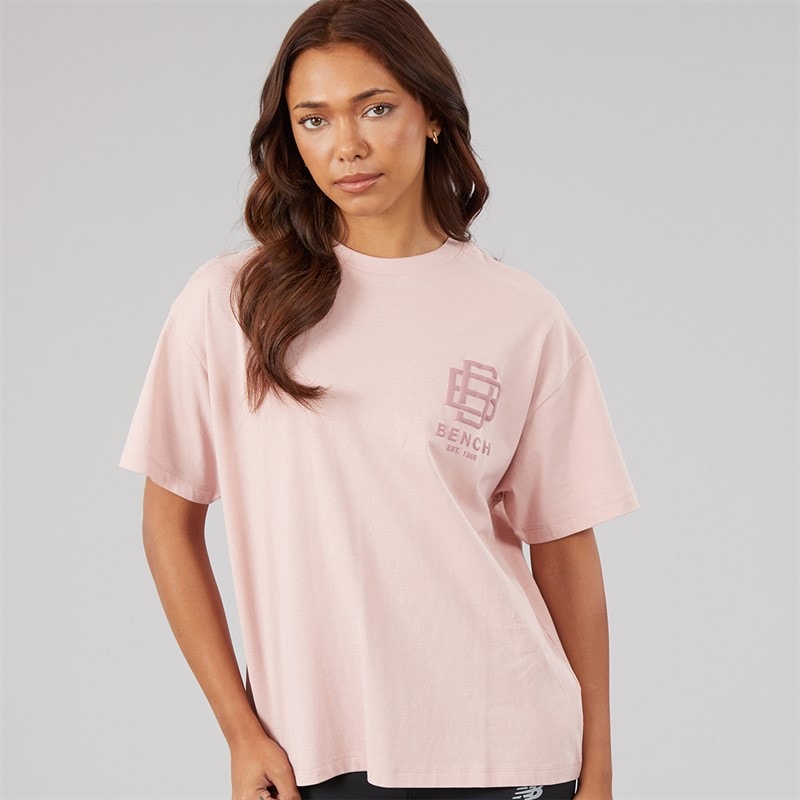 Bench Womens Bianchi Oversized T-Shirt With Puff Print Light Dusky Pink - Image 2