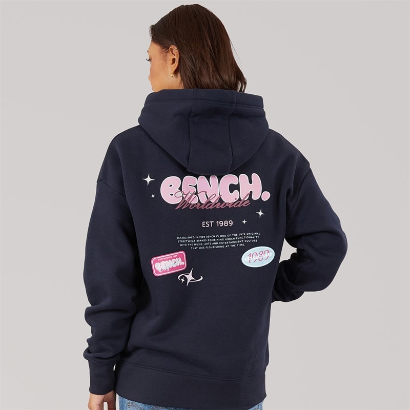 Bench Womens Fessa Oversized Hoodie With Graphic Print Navy - Image 3