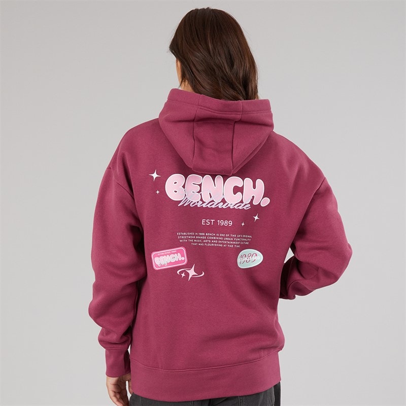 Bench Womens Fessa Oversized Hoodie With Graphic Print Berry - Image 3