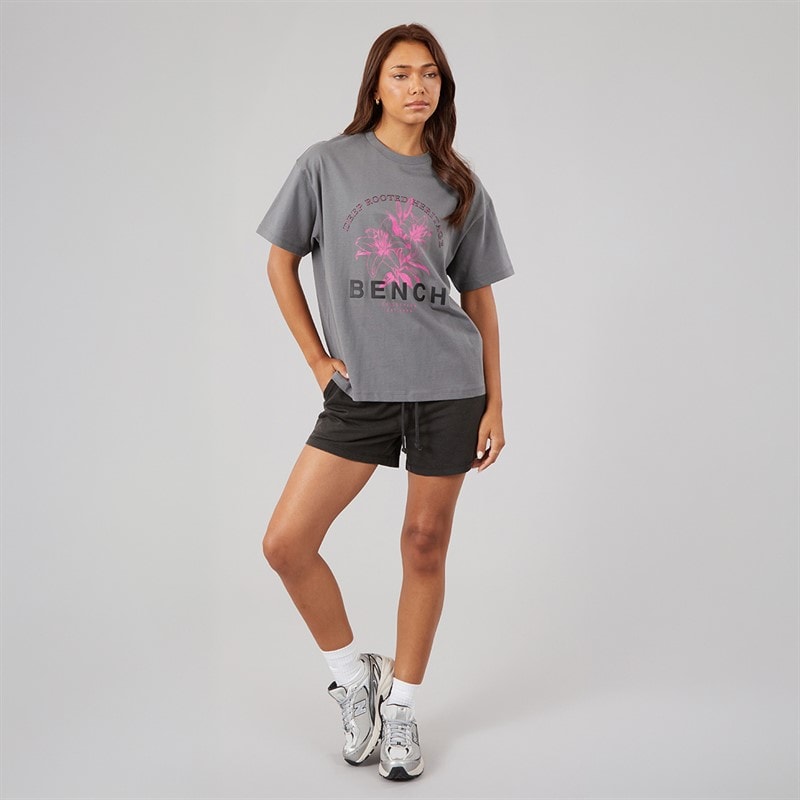 Bench Womens Alta Oversized T-Shirt With Graphic Print Charcoal - Image 3