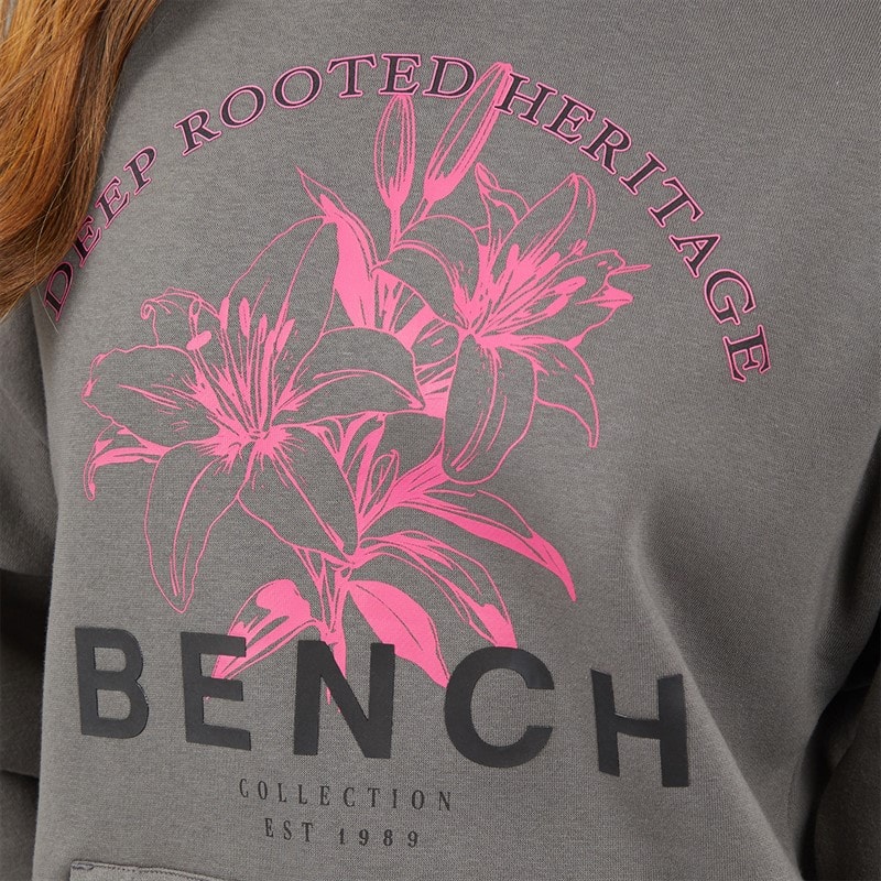 Bench Womens Olly Oversized Hoodie With Graphic Print Charcoal - Image 3