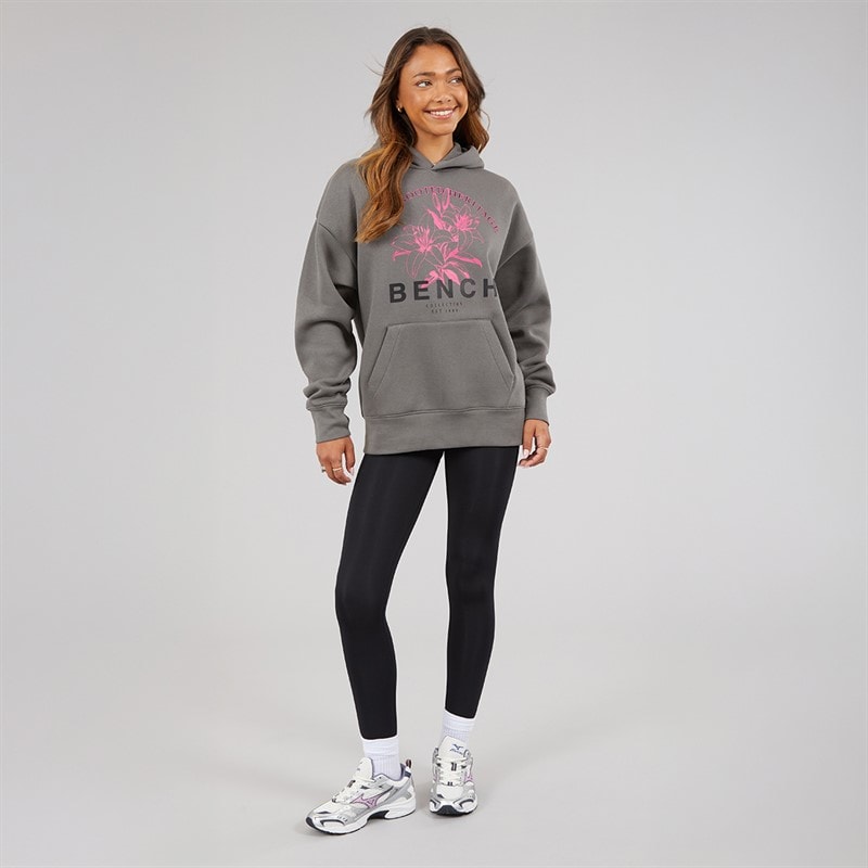 Bench Womens Olly Oversized Hoodie With Graphic Print Charcoal - Image 4