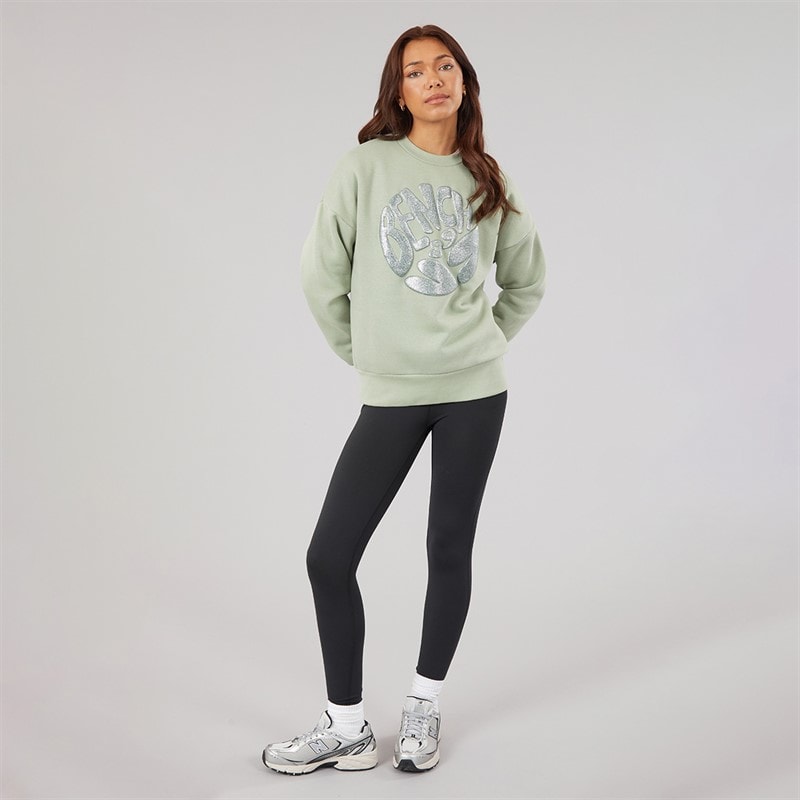 Bench Womens Kaye Crew Sweat With Glitter Graphic Sage Green - Image 3