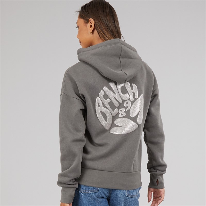 Bench Womens Dess Hoodie With Glitter Graphic Charcoal - Image 2
