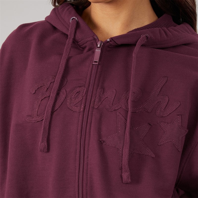Bench Womens Poppi Puff Sleeve Zip Thru Hoodie Cherry Lacquer - Image 5