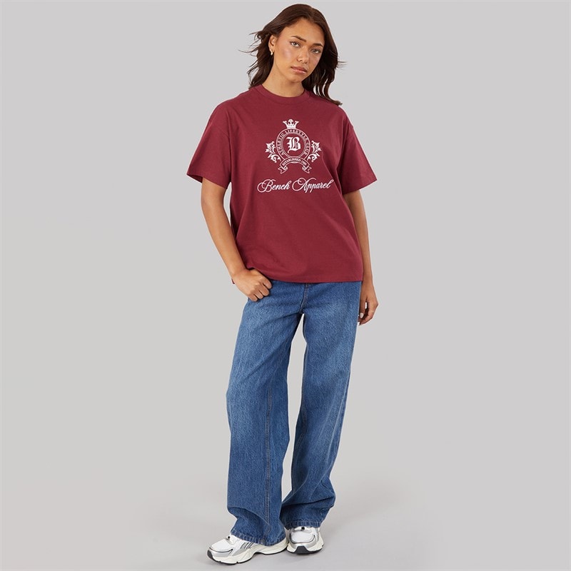 Bench Womens Kaiden Oversized T-Shirt With Crest Graphic Cordovan - Image 3