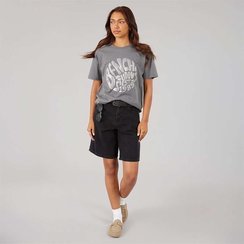 Bench Womens Jana Boxy T-Shirt With Glitter Graphic Charcoal - Image 4